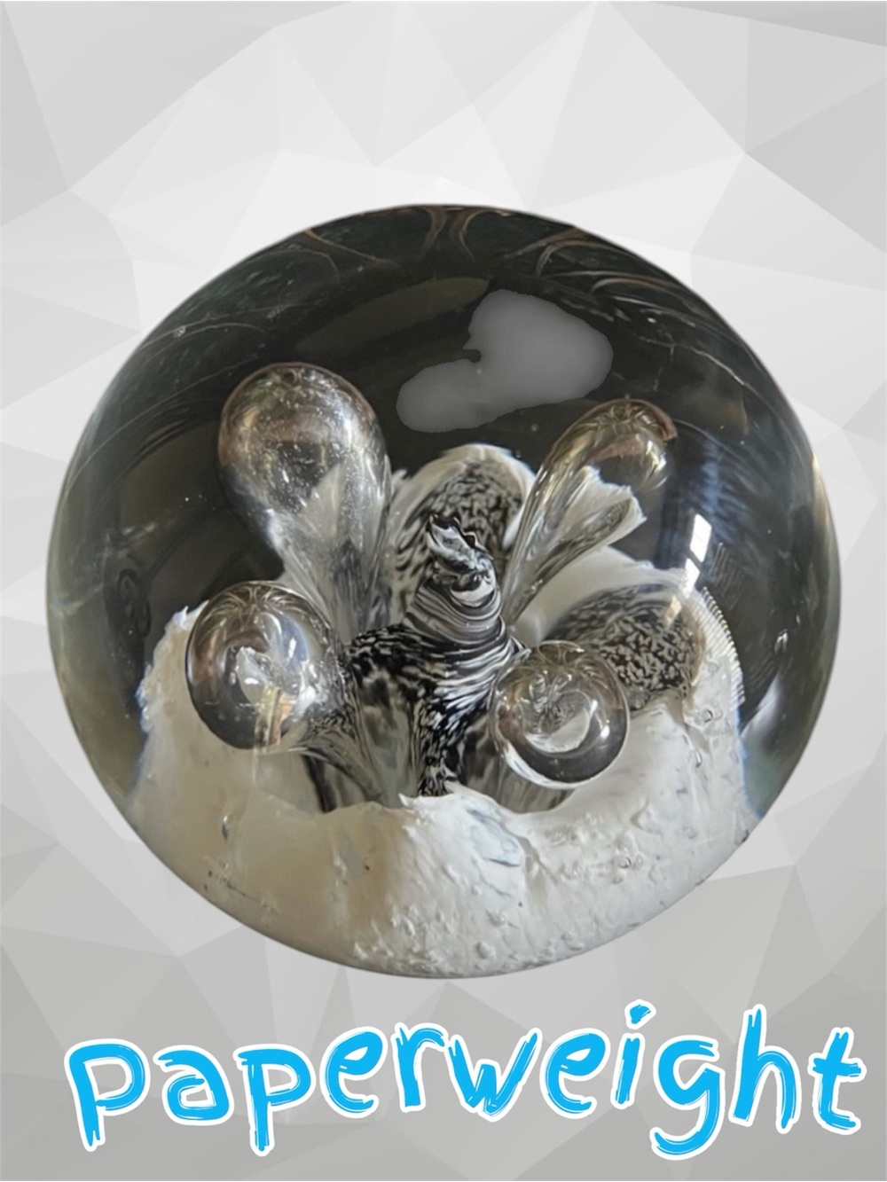 Paperweight Vintage ~ Stamped Moonflower- Caithness, Scotland- Black & White